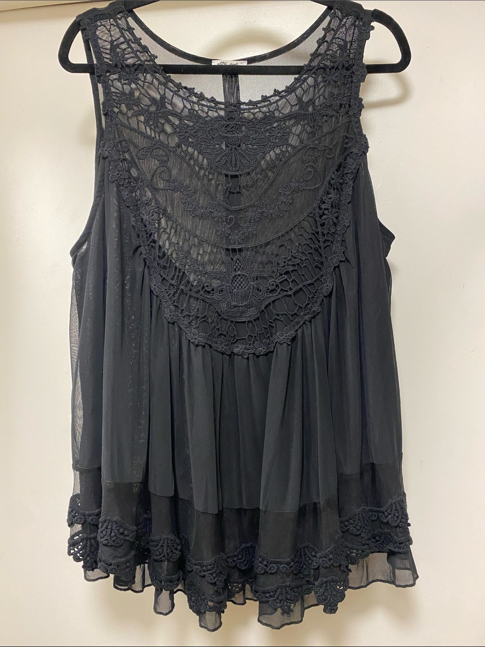 Ultra Pink Black Crochet Yoke Chiffon Camisole